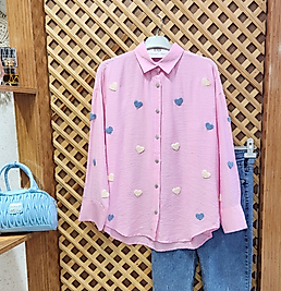 Kalpli pembe keten gömlek